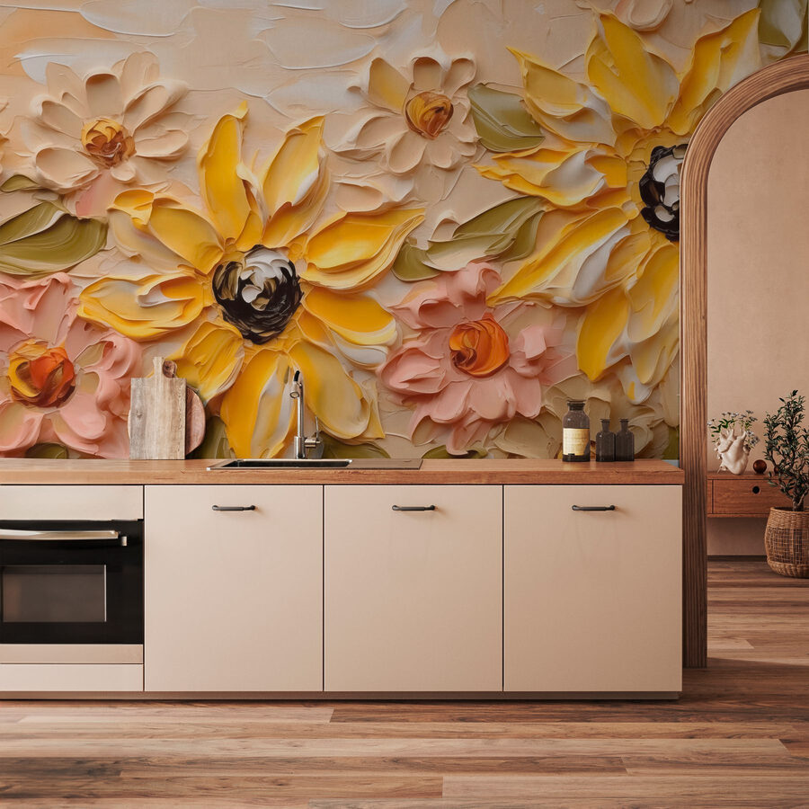 Schilderij van bloemen op een muur Schilderij van bloemen op een muur