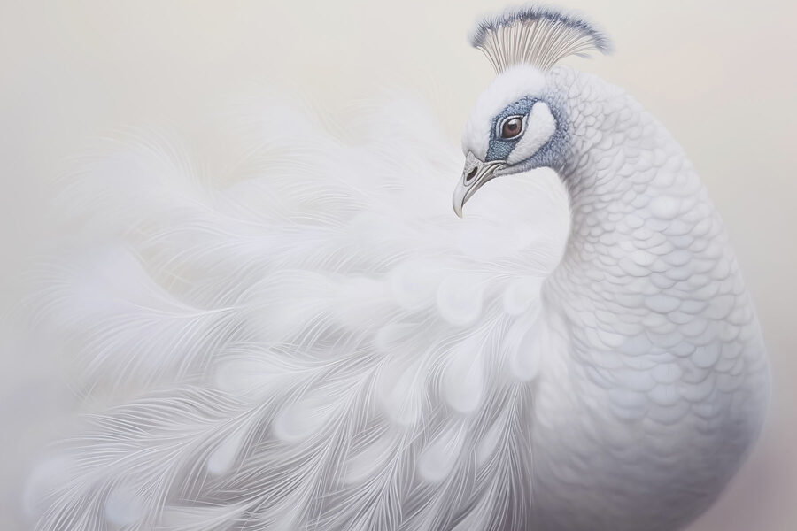 Witte pauw met blauwe ogen