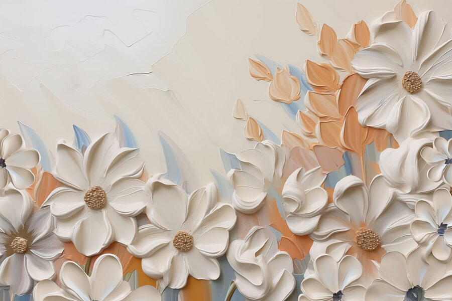 Schilderij van bloemen op een muur