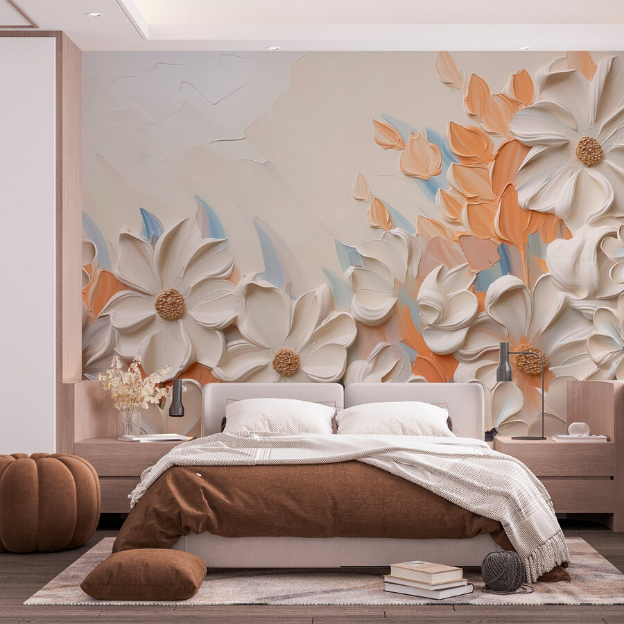 Schilderij van bloemen op een muur