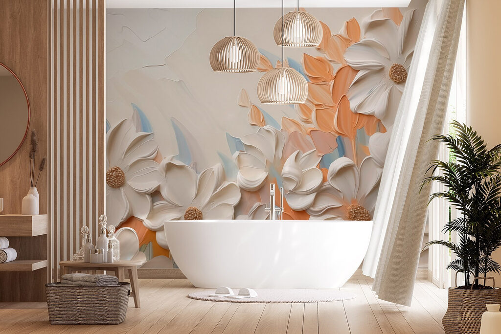 Painting of flowers on a wall Painting of flowers on a wall