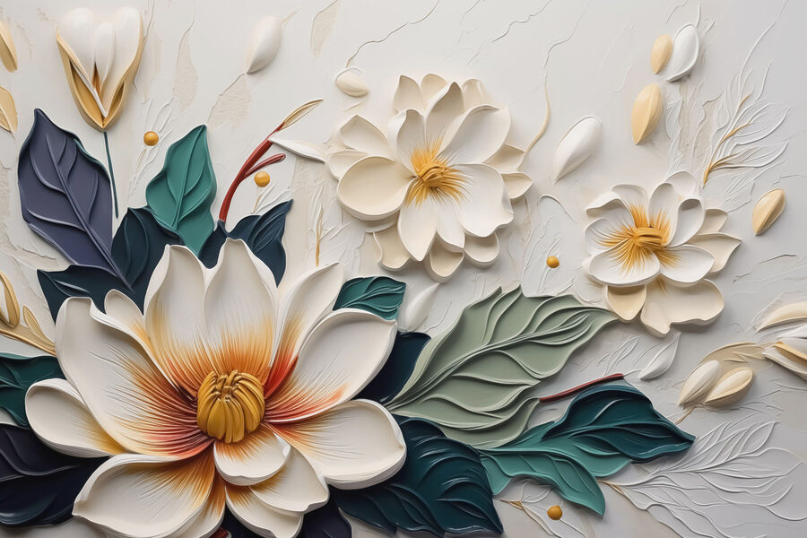 Witte en gele bloem met bladeren