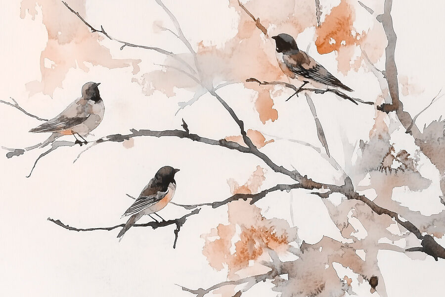 Groep vogels zittend op een boomtak