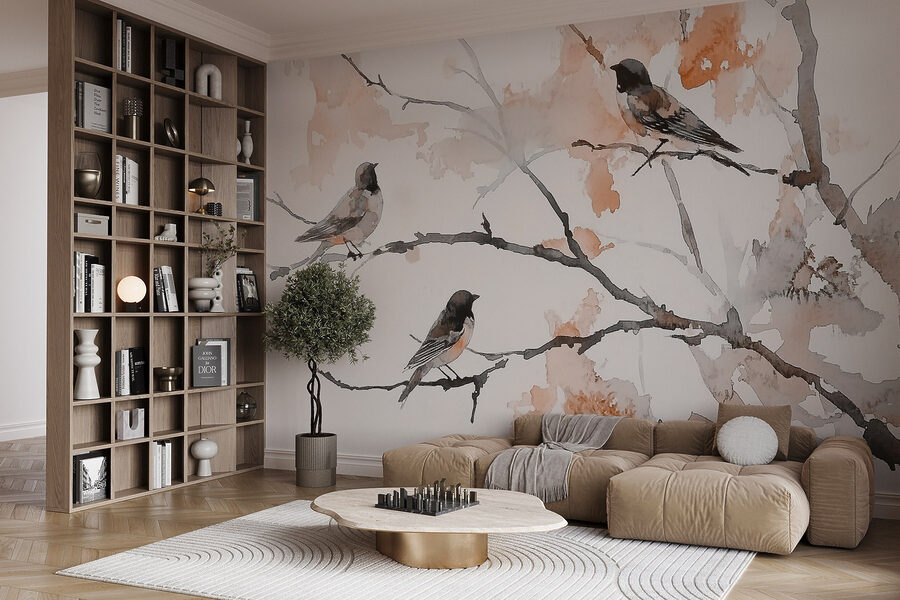 Groep vogels zittend op een boomtak