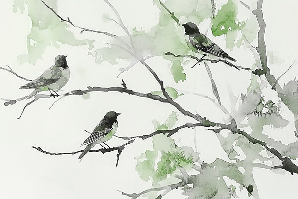 Groep vogels zittend op een boomtak Groep vogels zittend op een boomtak