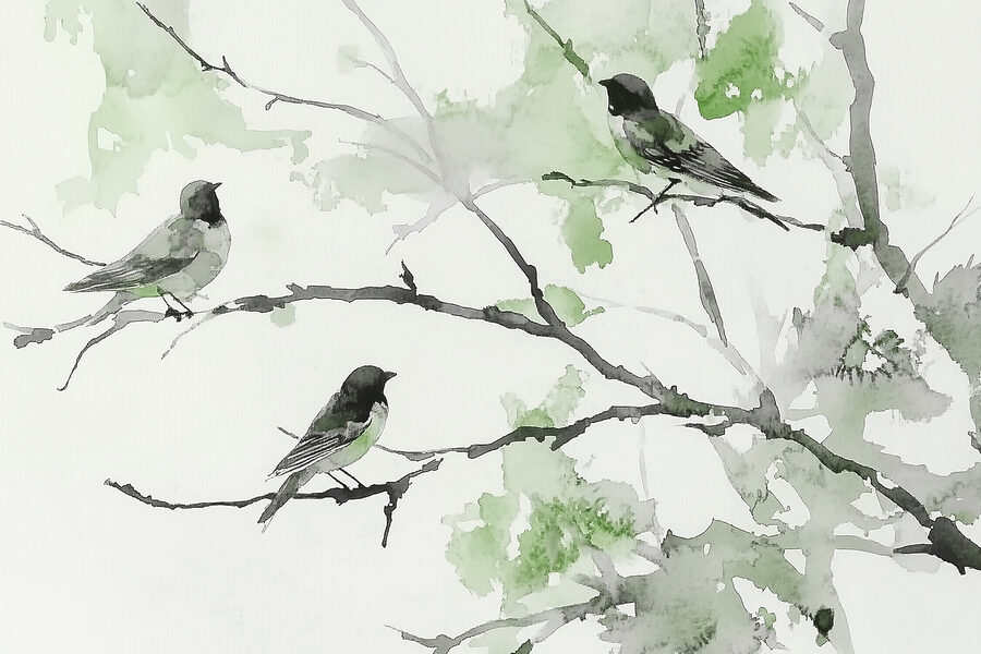 Groep vogels zittend op een boomtak Groep vogels zittend op een boomtak