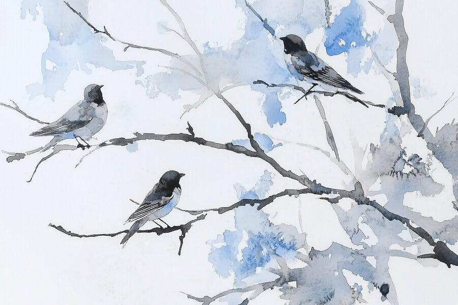 Groep vogels op een boomtak