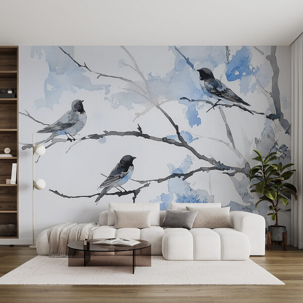 Groep vogels op een boomtak Groep vogels op een boomtak