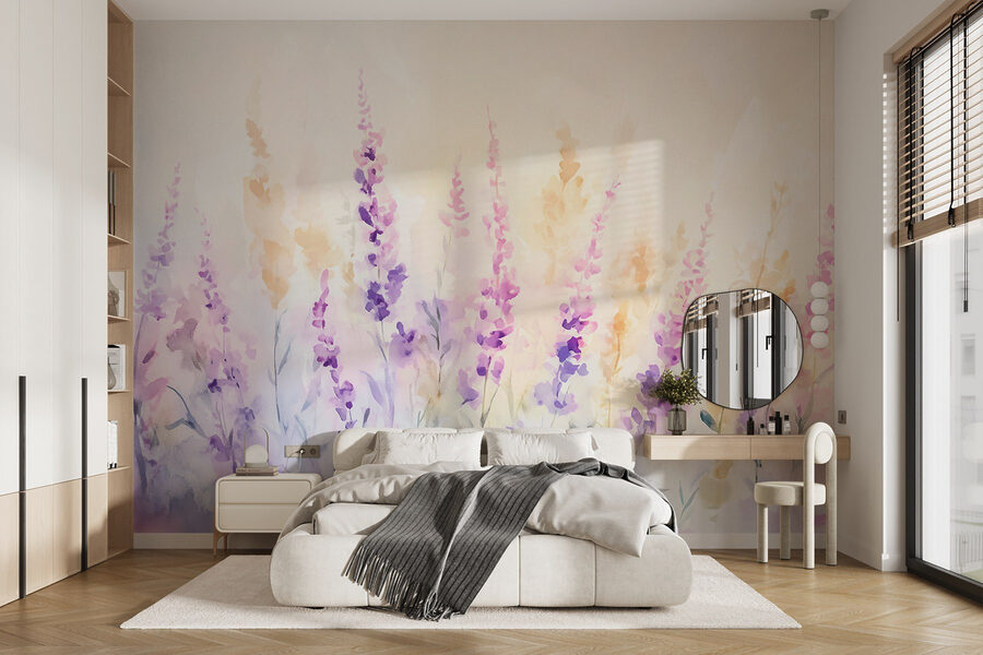 Fotobehang Schilderij van bloemen in een veld - Afbeelding 2