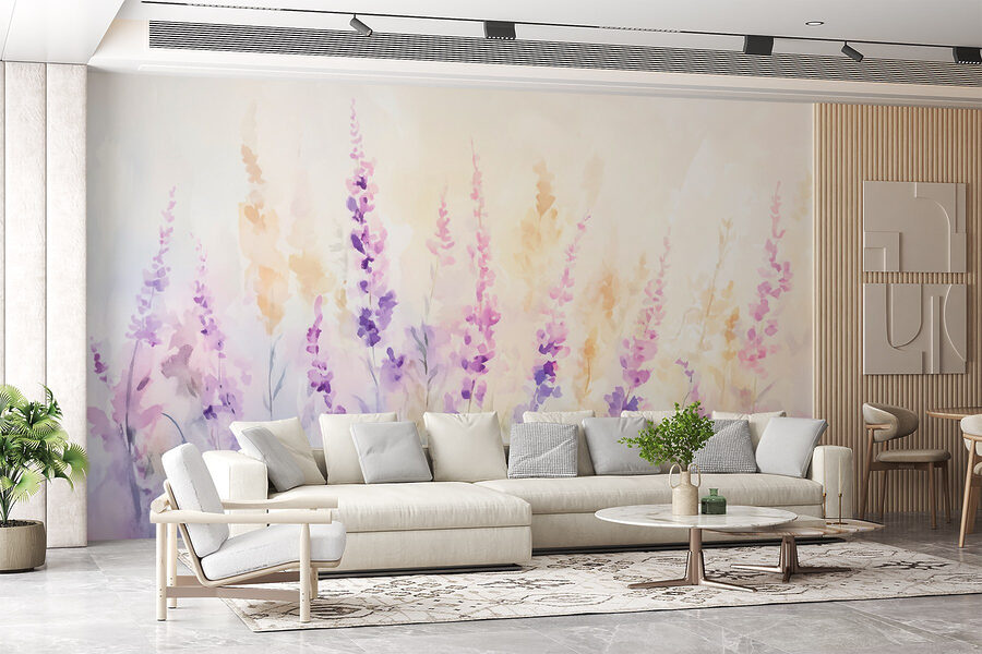 Fotobehang Schilderij van bloemen in een veld - Afbeelding 3