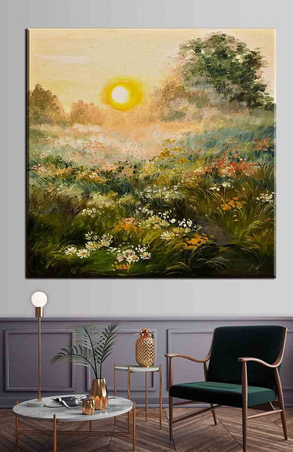 Schilderij van een bloemenveld Schilderij van een bloemenveld