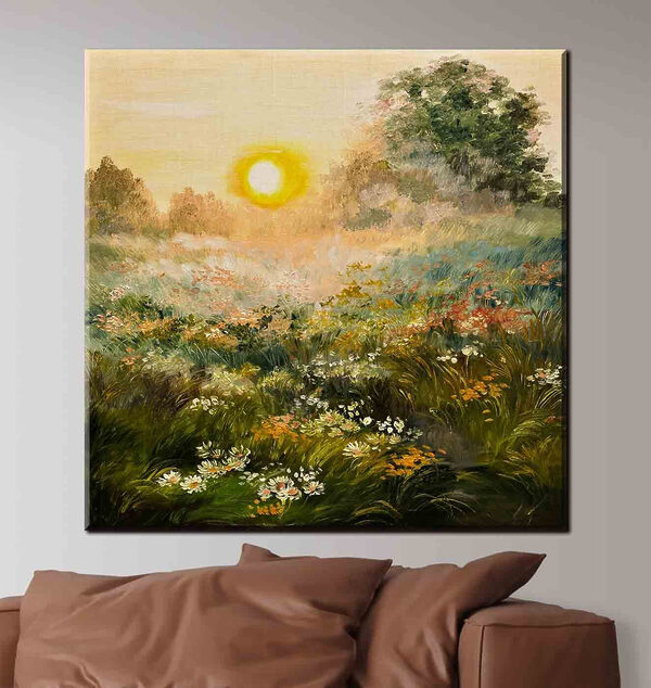 Schilderij van een bloemenveld Schilderij van een bloemenveld