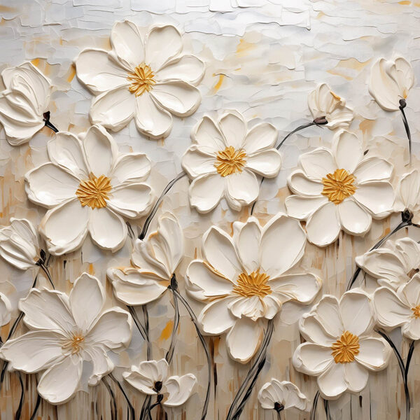 Schilderij van witte bloemen Schilderij van witte bloemen