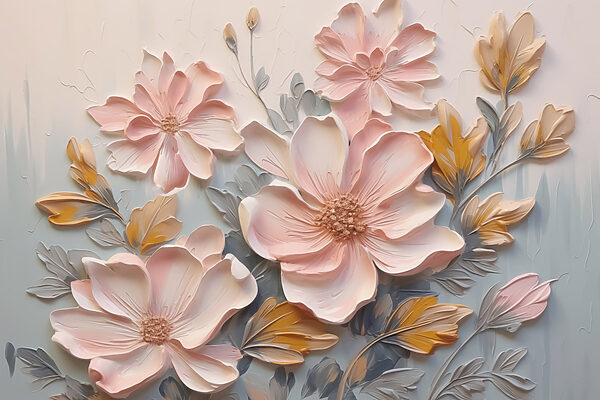 Schilderij van bloemen en bladeren Schilderij van bloemen en bladeren