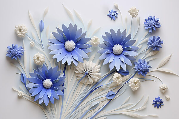 Blauwe en witte papieren bloemen Blauwe en witte papieren bloemen