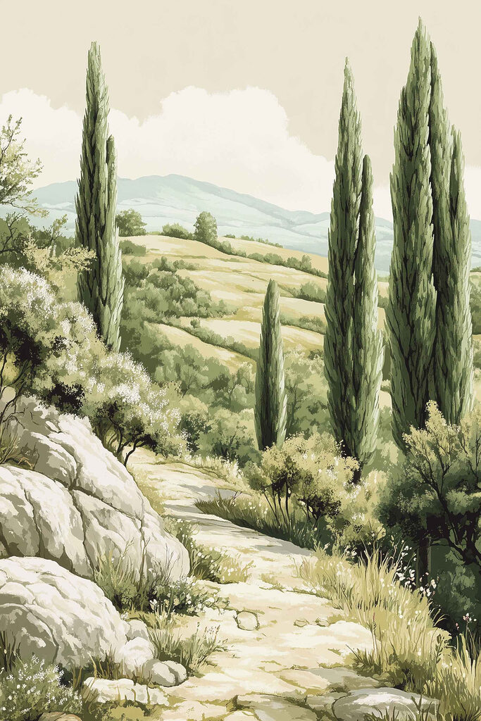 Landscape with trees and hills