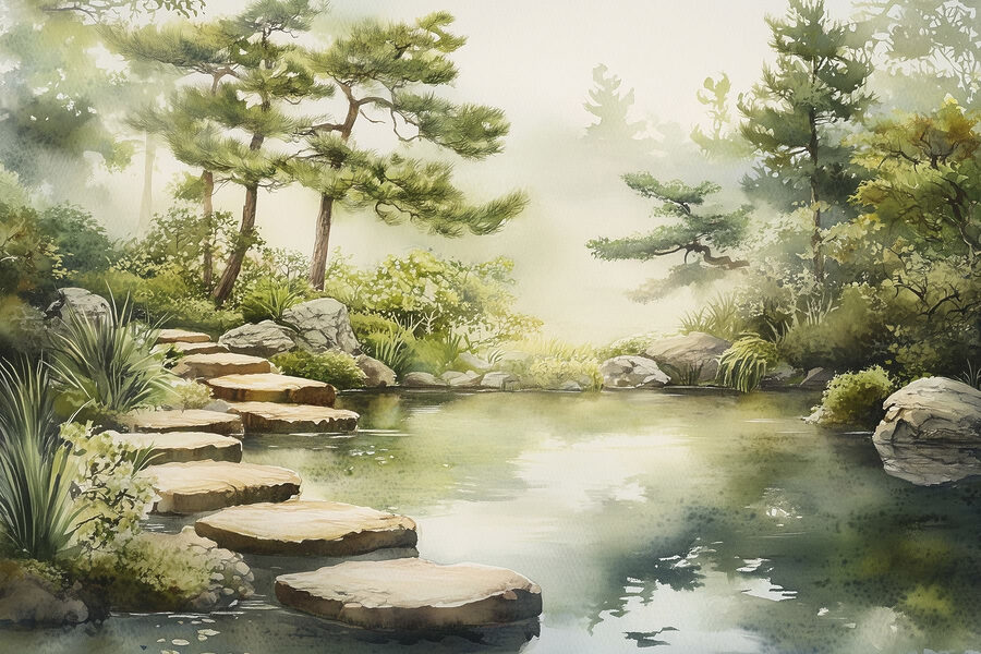 Canvas Schilderijen Water met een vijver en een pad ernaartoe - Afbeelding 7