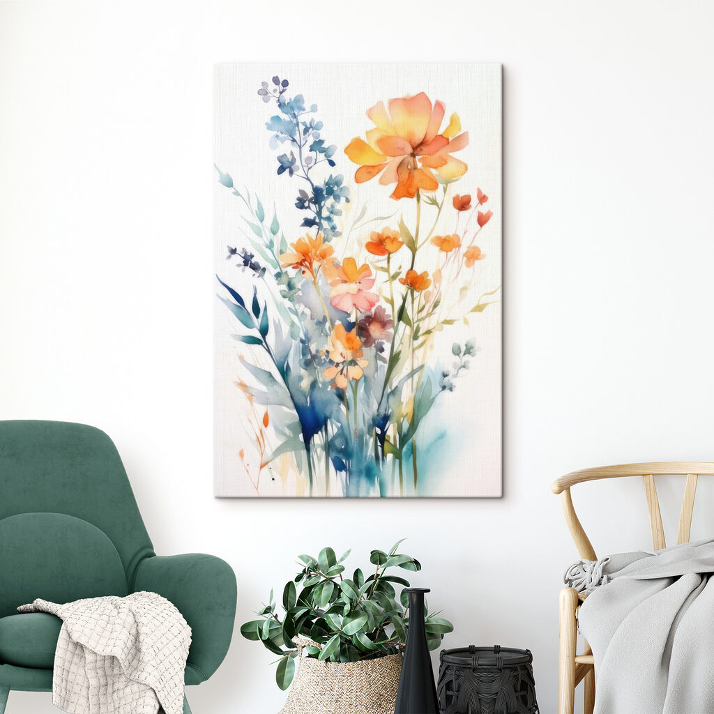 A painting of flowers and leaves