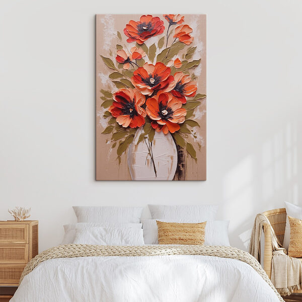 Een schilderij van bloemen in een vaas Een schilderij van bloemen in een vaas