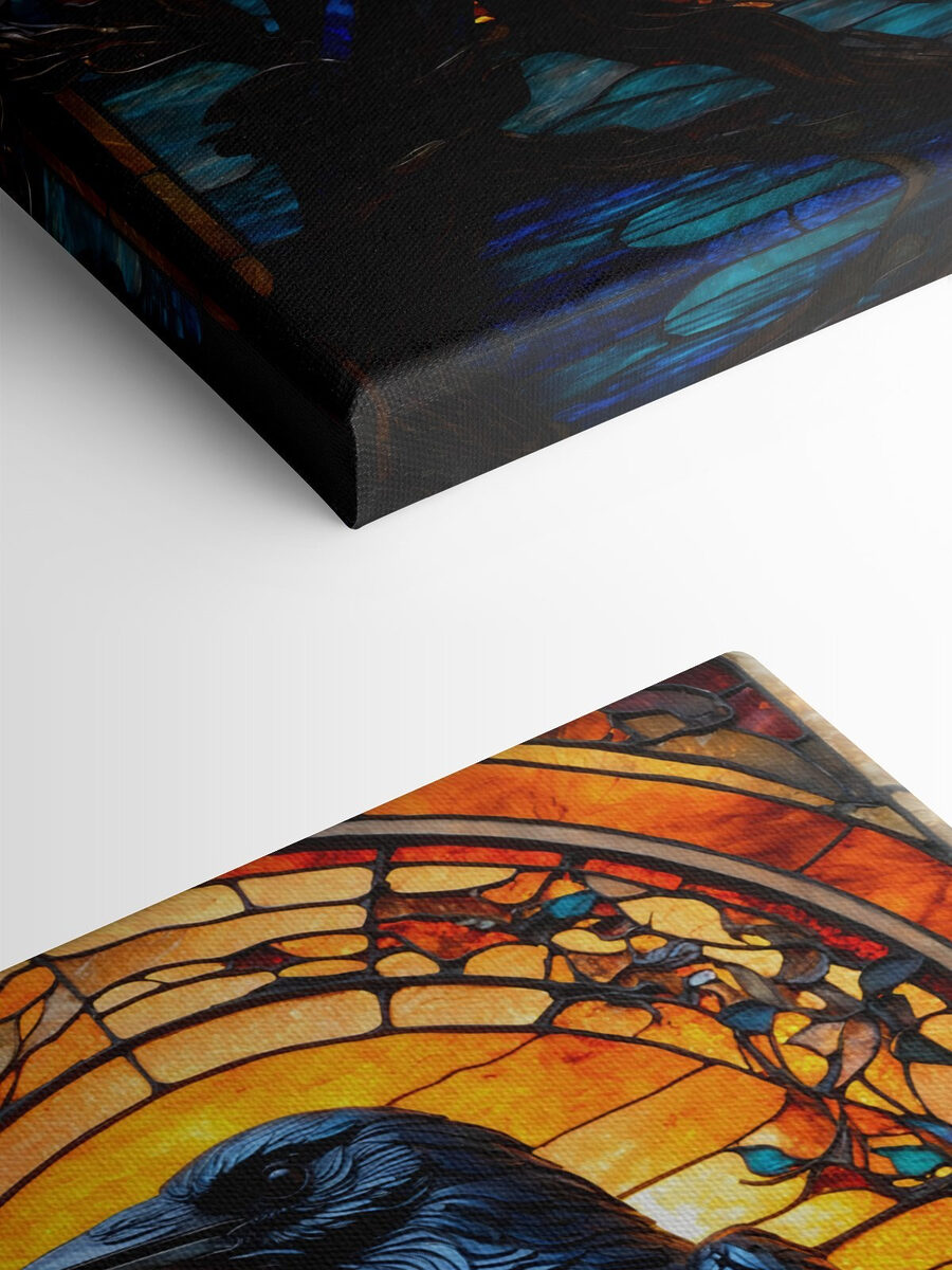Canvas Schilderijen Een glas-in-loodraam met een vogel op een tak - Afbeelding 4