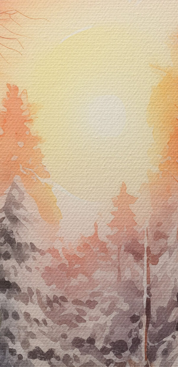 Aquarel van een besneeuwd bos Aquarel van een besneeuwd bos