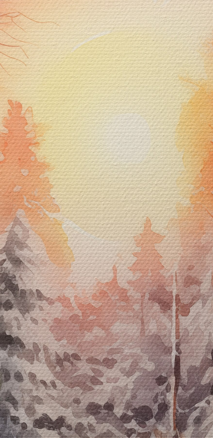 Aquarel van een besneeuwd bos