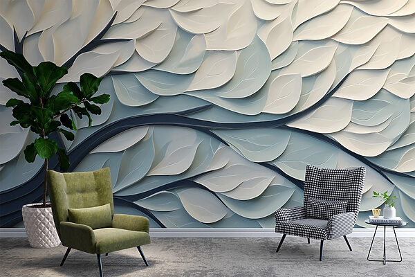 Witte en blauwe boom met bladeren Witte en blauwe boom met bladeren