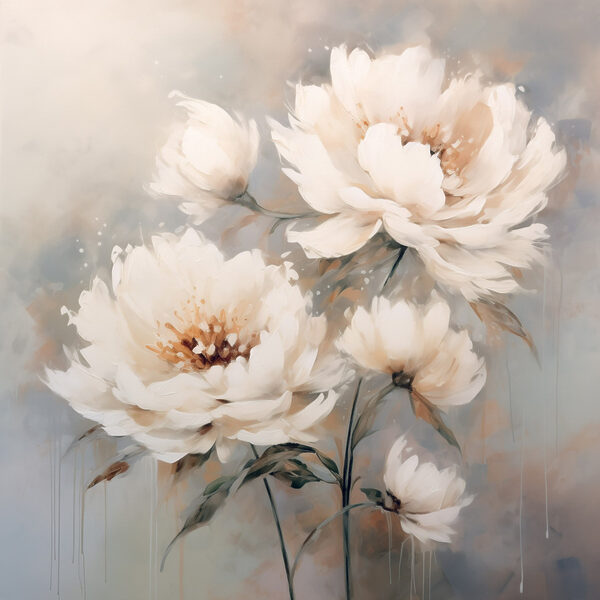 Schilderij van witte bloemen Schilderij van witte bloemen