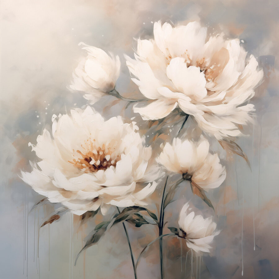 Schilderij van witte bloemen