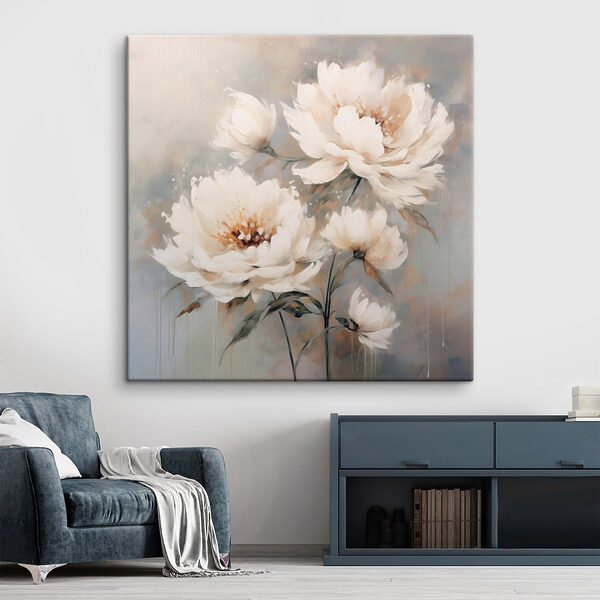 Schilderij van witte bloemen Schilderij van witte bloemen