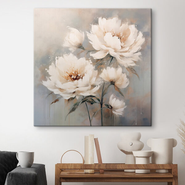 Schilderij van witte bloemen Schilderij van witte bloemen