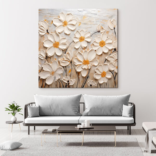 Schilderij van witte bloemen Schilderij van witte bloemen