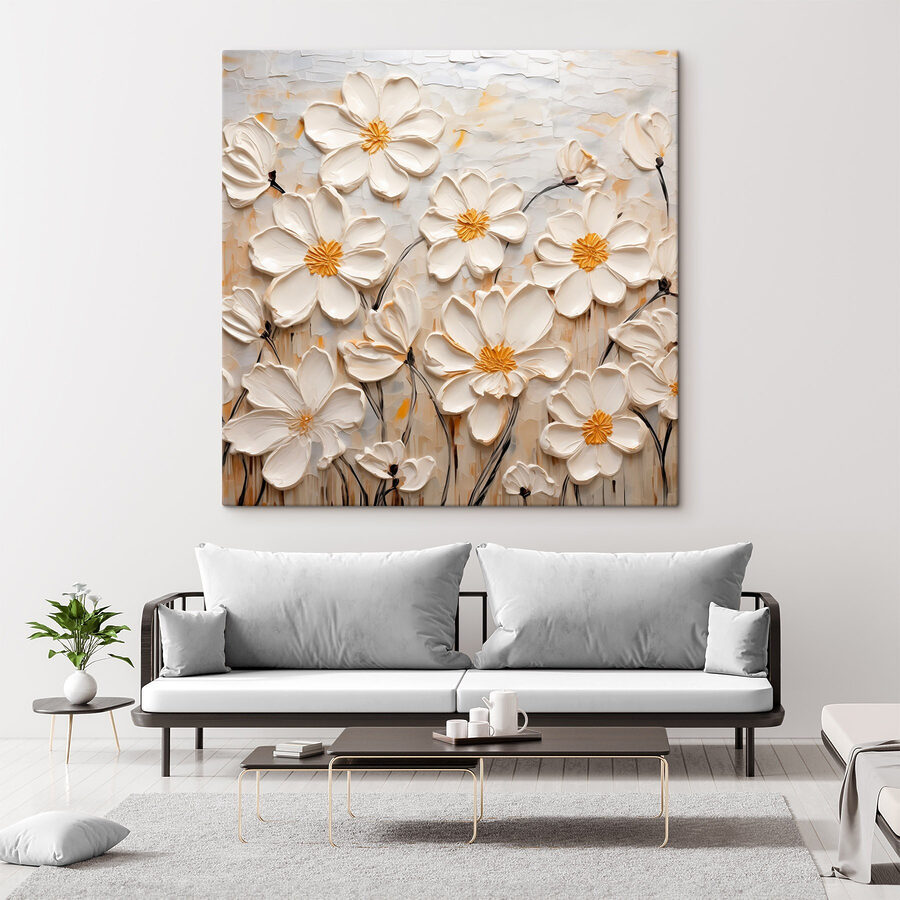 Schilderij van witte bloemen