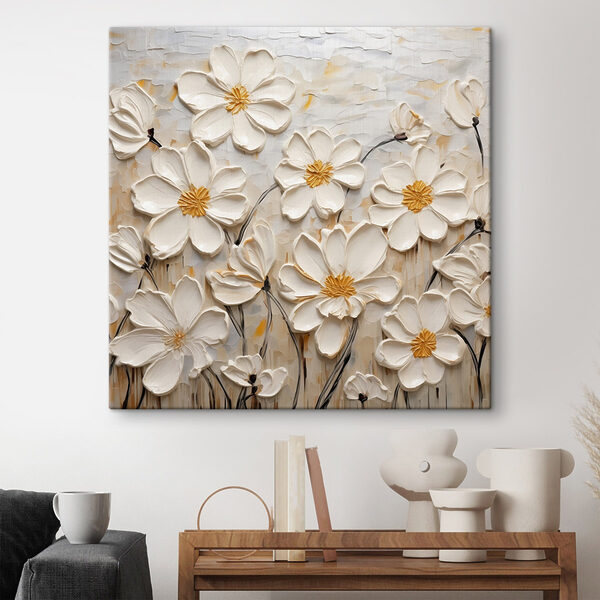 Schilderij van witte bloemen Schilderij van witte bloemen