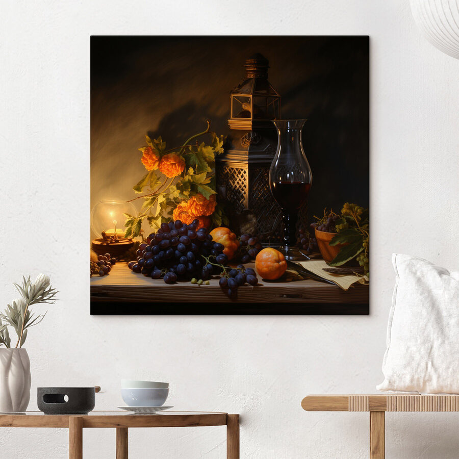 Stilleven met fruit en een kaars