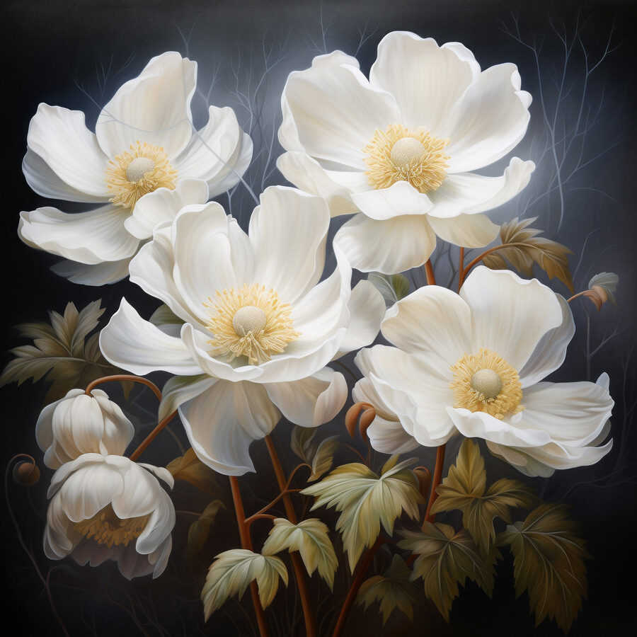Schilderij van witte bloemen