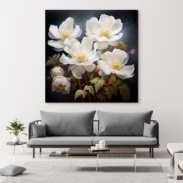 Schilderij van witte bloemen Schilderij van witte bloemen