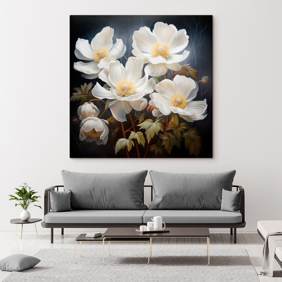 Schilderij van witte bloemen