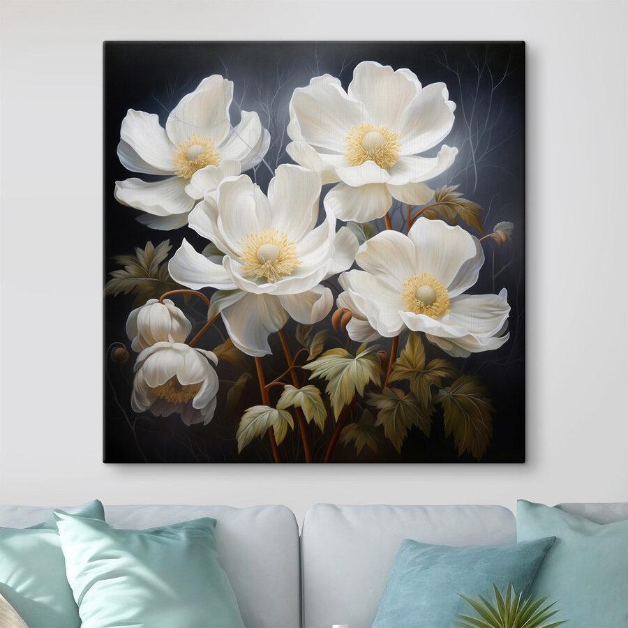 Schilderij van witte bloemen