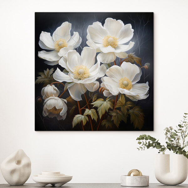 Schilderij van witte bloemen Schilderij van witte bloemen