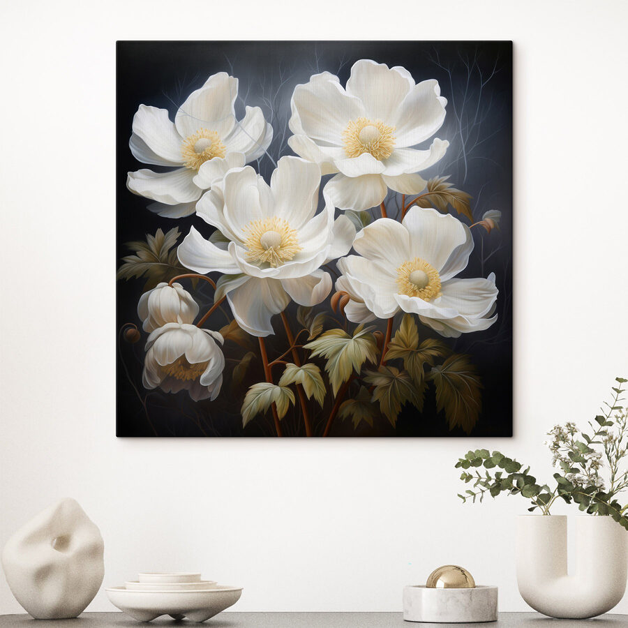 Schilderij van witte bloemen