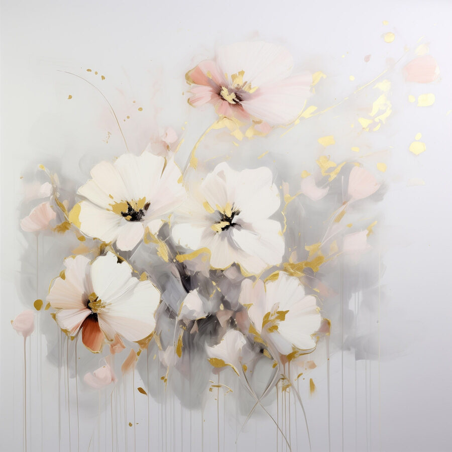 Schilderij van bloemen op een wit oppervlak Schilderij van bloemen op een wit oppervlak