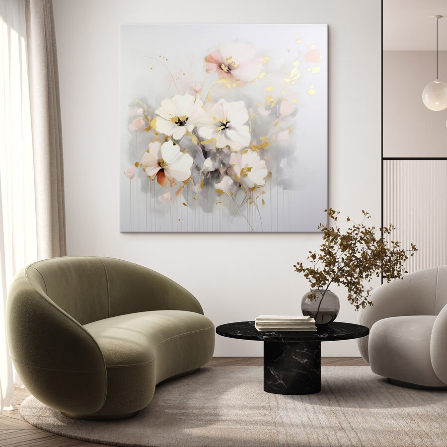Schilderij van bloemen op een wit oppervlak Schilderij van bloemen op een wit oppervlak