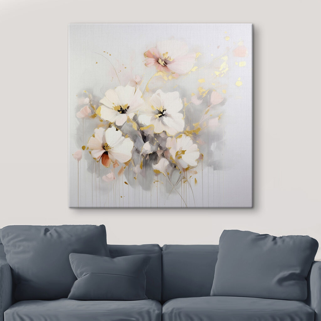 Painting of flowers on a white surface
