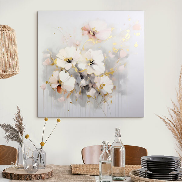 Schilderij van bloemen op een wit oppervlak Schilderij van bloemen op een wit oppervlak
