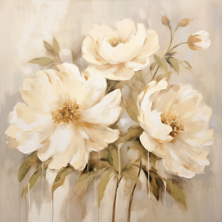 Schilderij van bloemen op een muur Schilderij van bloemen op een muur