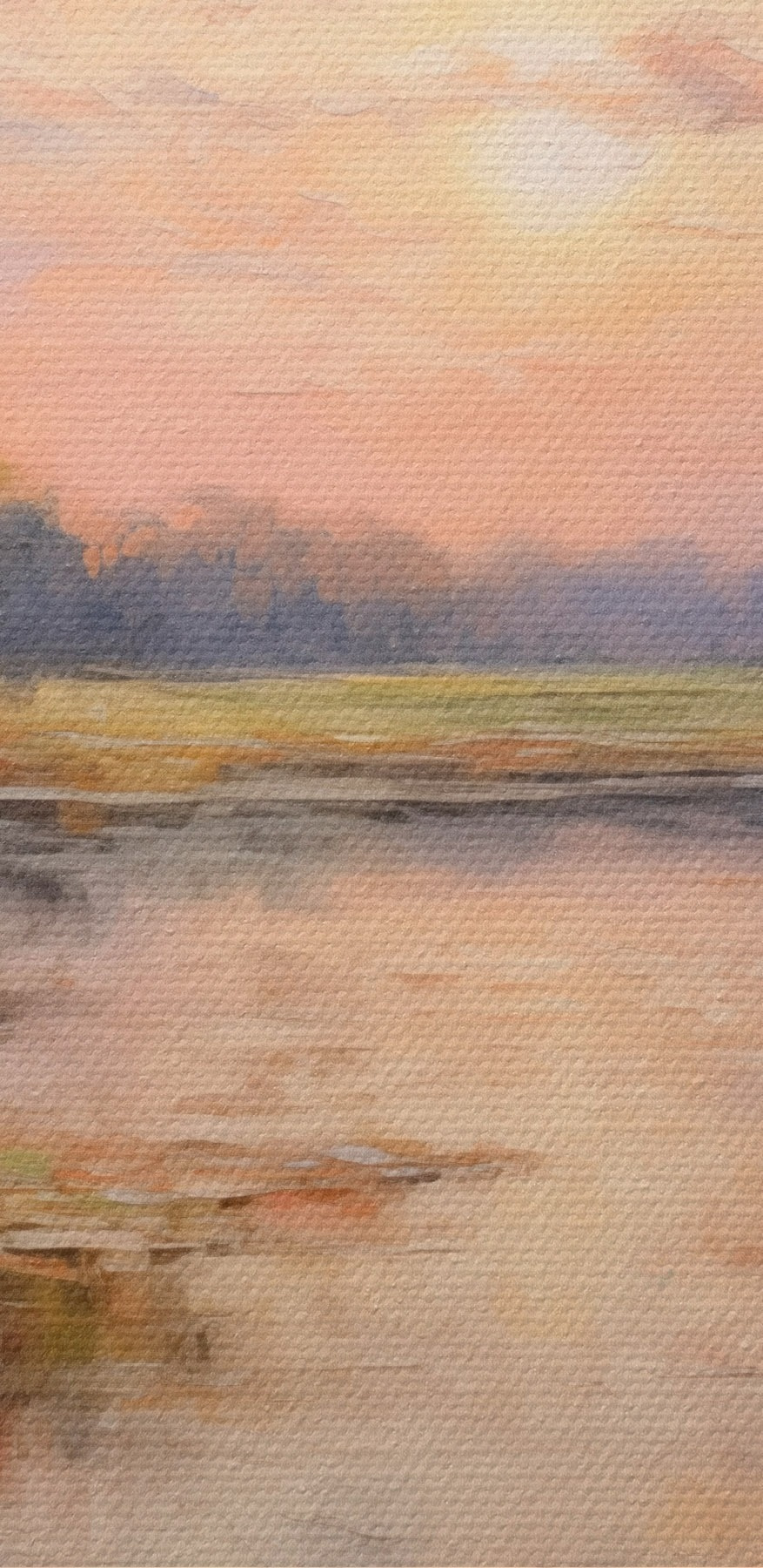 Schilderij van een meer met bloemen