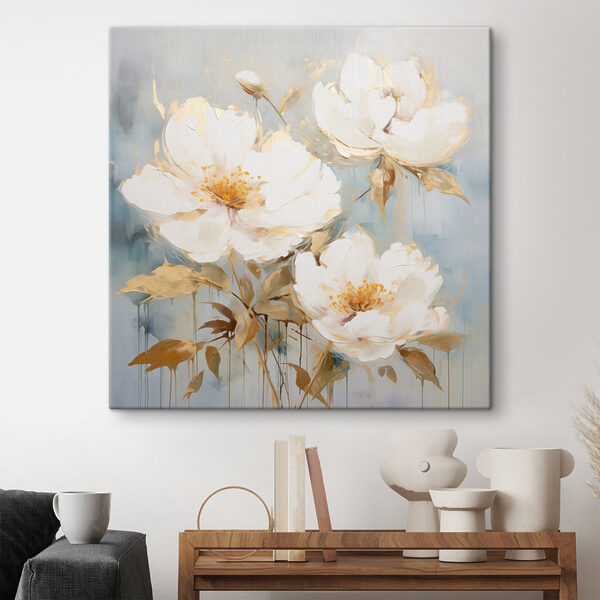 Schilderij van witte bloemen Schilderij van witte bloemen