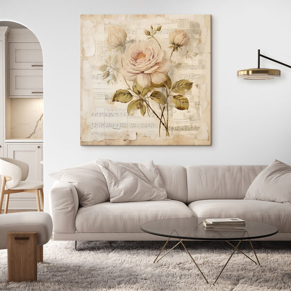 Schilderij van bloemen op een blad muziek Schilderij van bloemen op een blad muziek