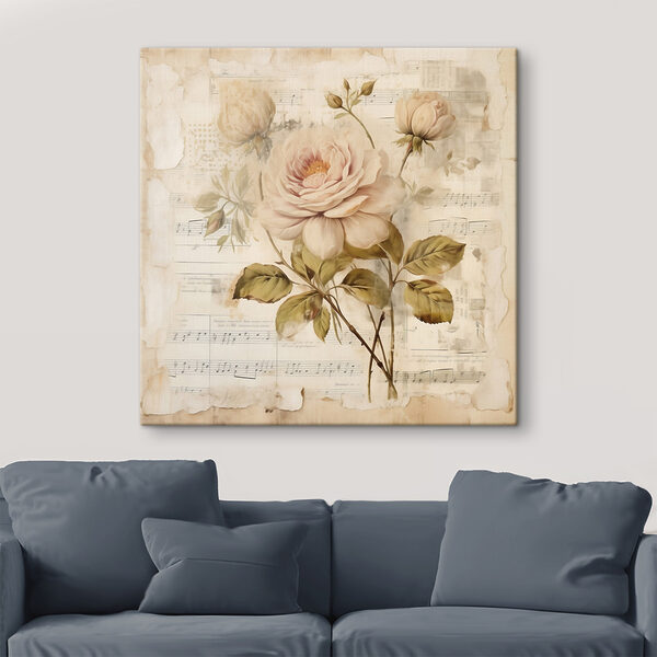 Schilderij van bloemen op een blad muziek Schilderij van bloemen op een blad muziek